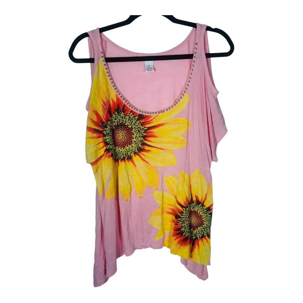 Candie's Vintage Medium Pink floral double sleeve shirt Y2K Sunflowers Summer